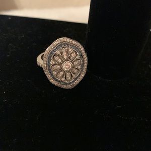 Sterling silver blue and white Cz ring